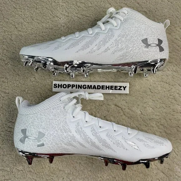 [US 14] UNDER ARMOUR UA SPOTLIGHT 4D Foam Football Cleats Shoes White Silver